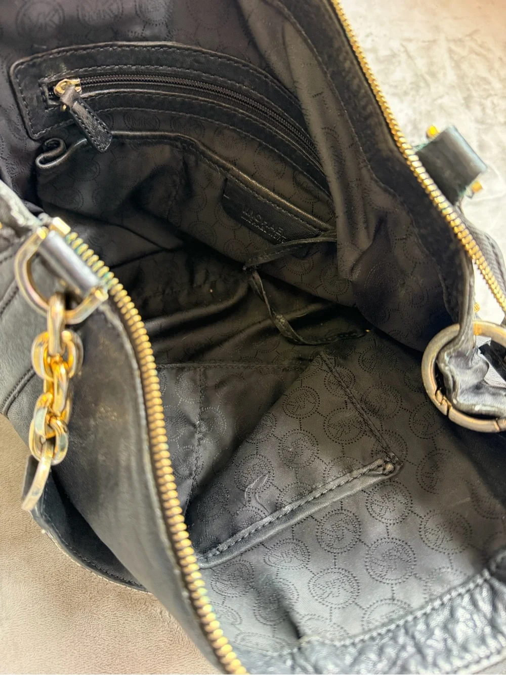 Michael Kors Black Leather Shoulder Bag with Gold Hardware